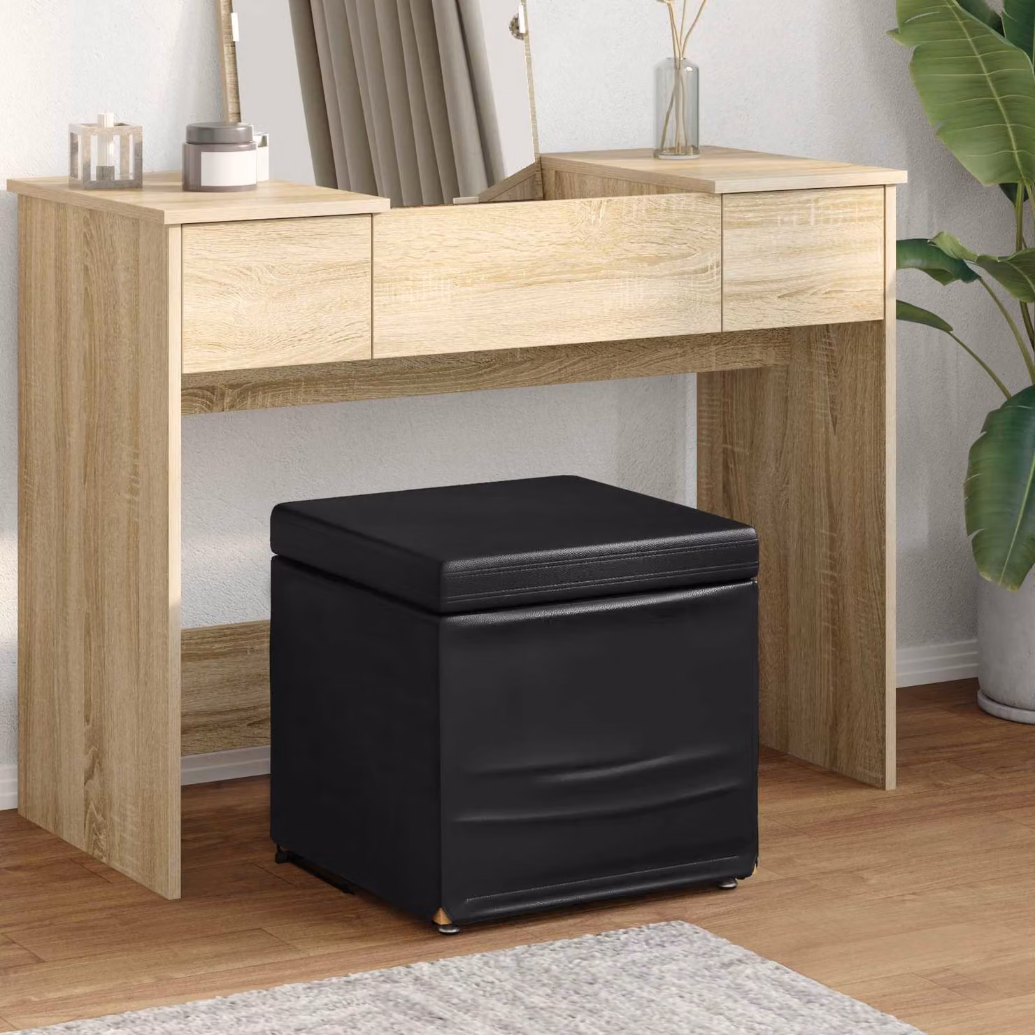 Pouf moderno vidaXL in ecopelle nera con struttura in legno L/P/H: 41 x 41 x 40 cm
