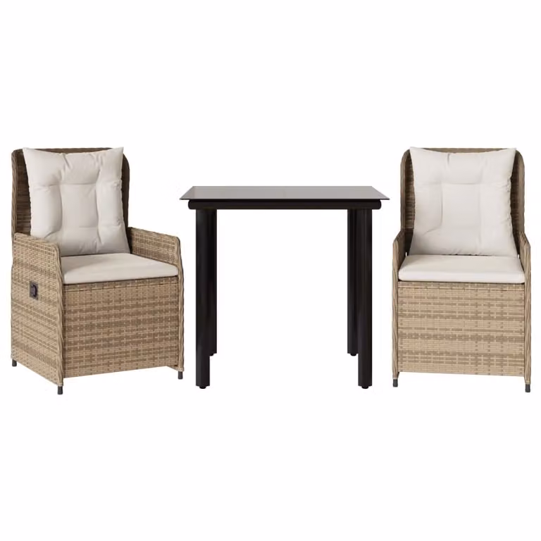 Set da Pranzo da Giardino 3 pz con Cuscini Beige in Polyrattan