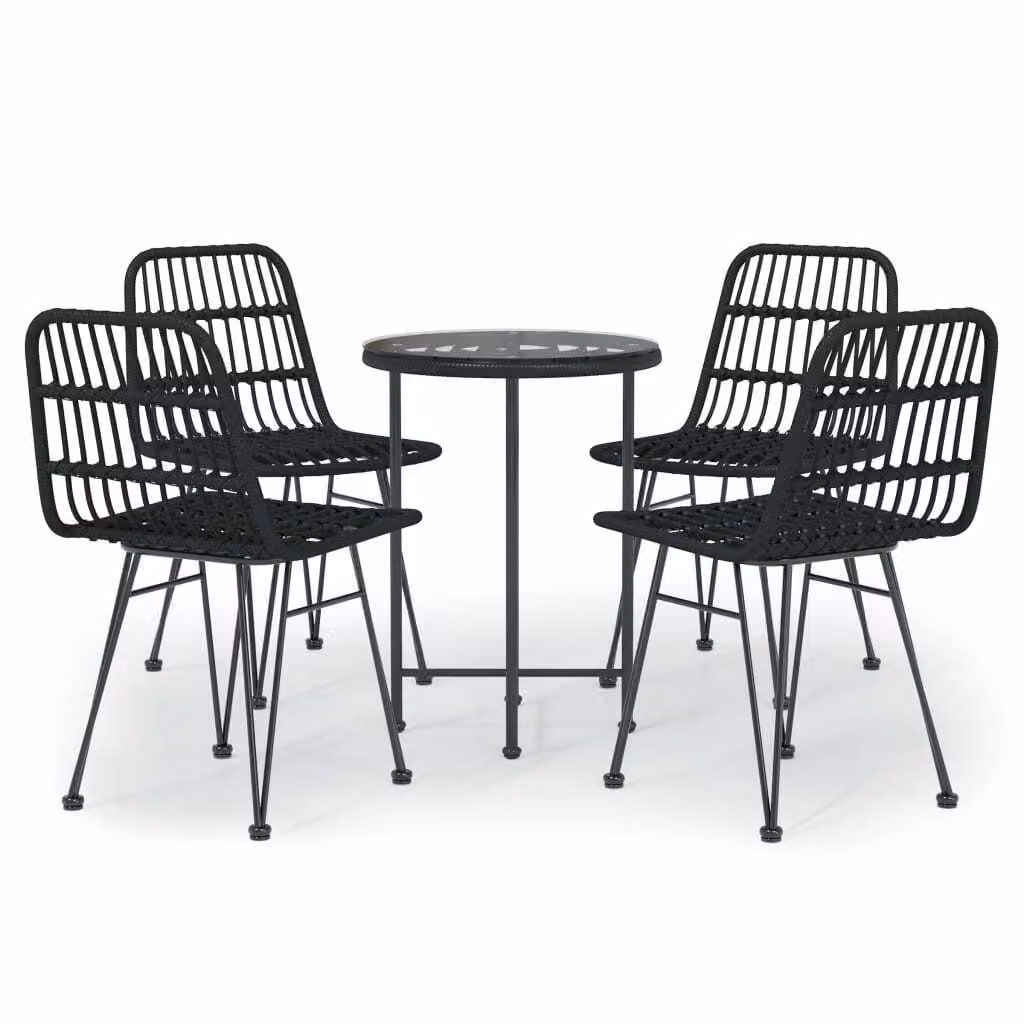 Set da Pranzo da Giardino 5 pz Nero in Polyrattan