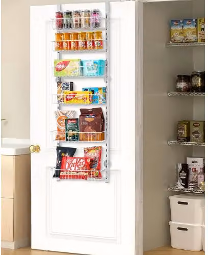 VEVOR Organizzatore per Dispensa Sopra Porta con 6 Ripiani Regolabili in Metallo, Porta Spezie Sospeso Bianco