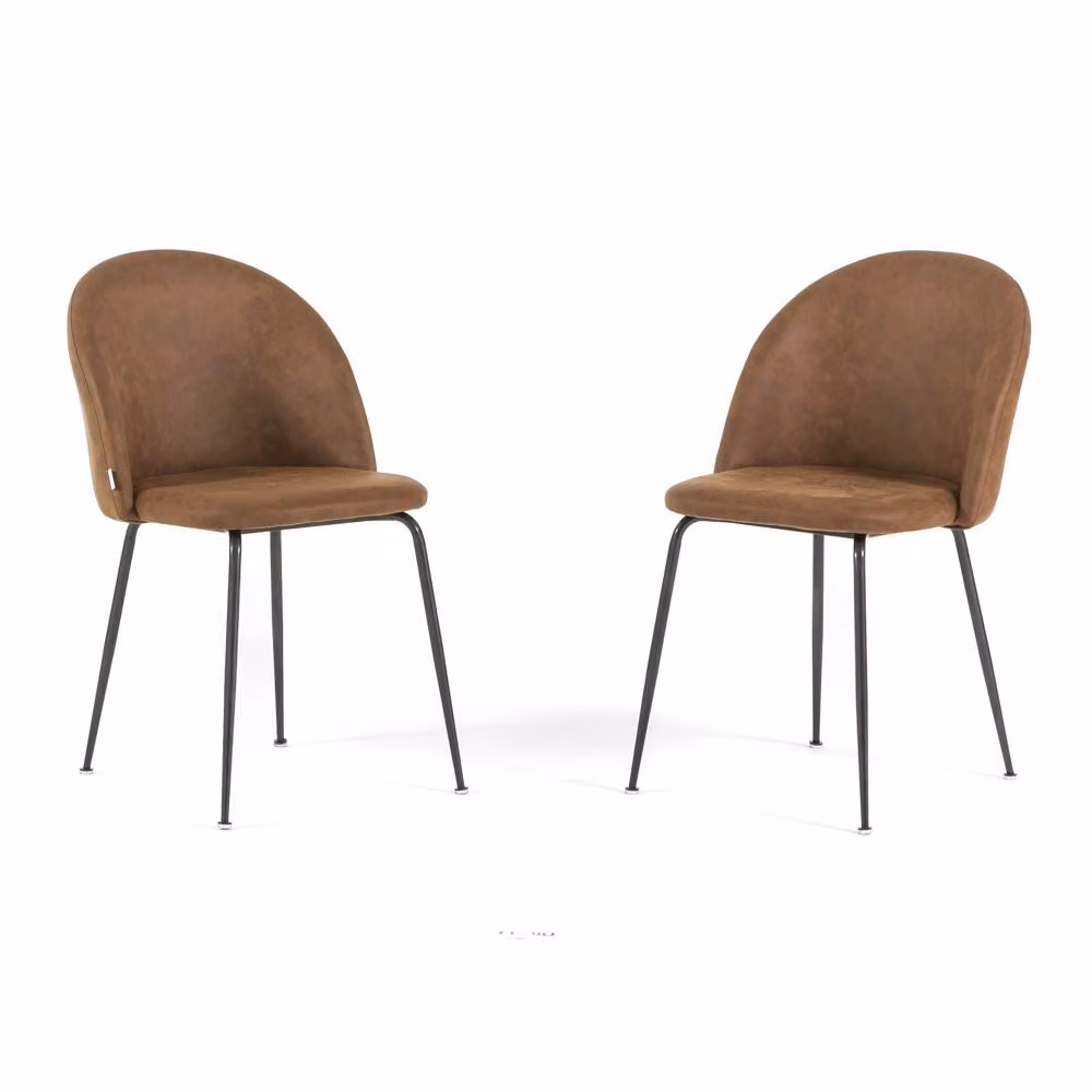 Set di 2 sedie da pranzo in ecopelle, imbottite con gambe in metallo, sedie moderne per cucina, sala da pranzo, bar e ristoranti SARA - pelle marrone/grigio scuro