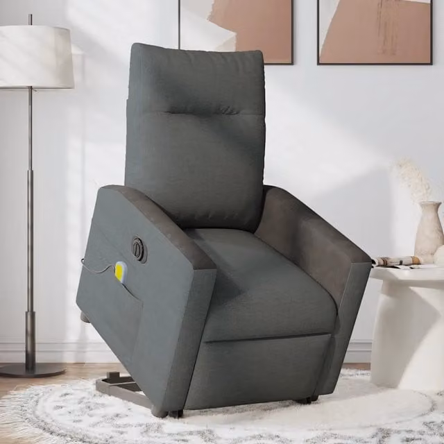 Poltrona Alzapersona Elettrica con Massaggio vidaXL in Tessuto Grigio e Nero per Senior – 1