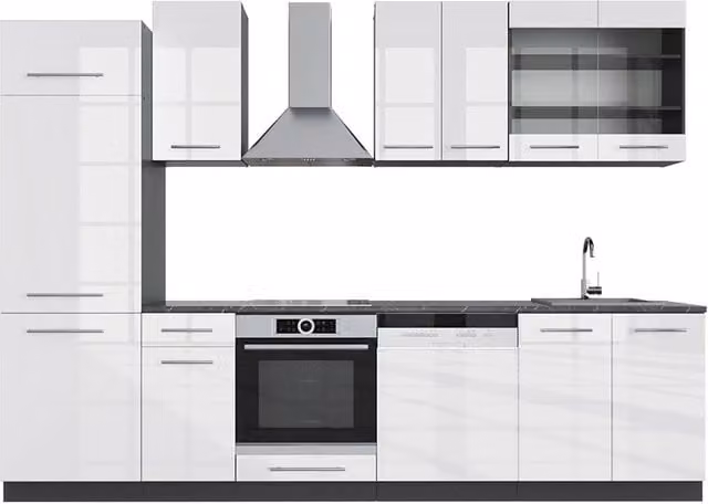 Cucina componibile moderna Fame-Line Vicco Bianco lucido e Antracite L: 300 cm