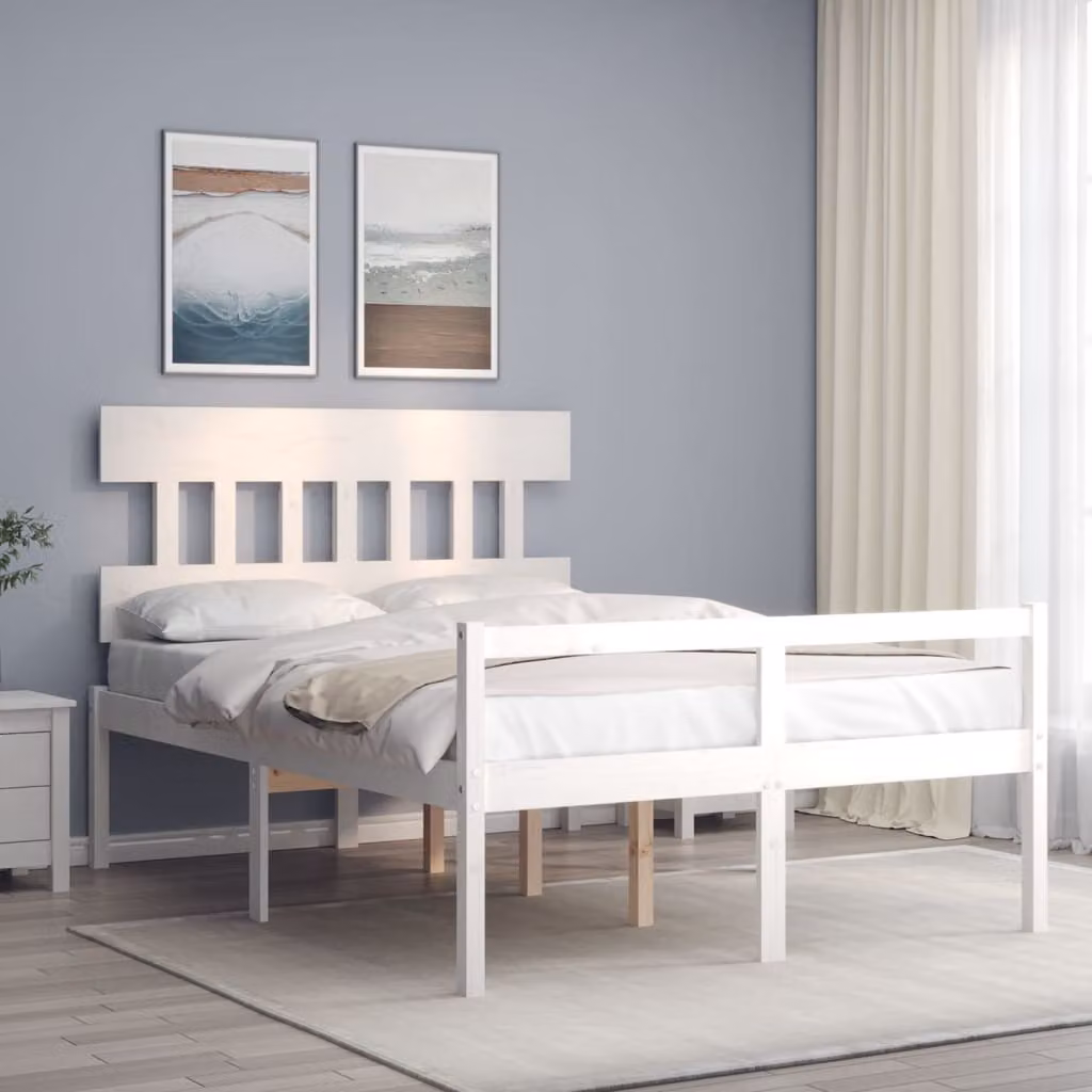 Letto per anziani vidaXL in legno massello di pino bianco con testiera L/P/H: 140 x 200 x 145,5 cm