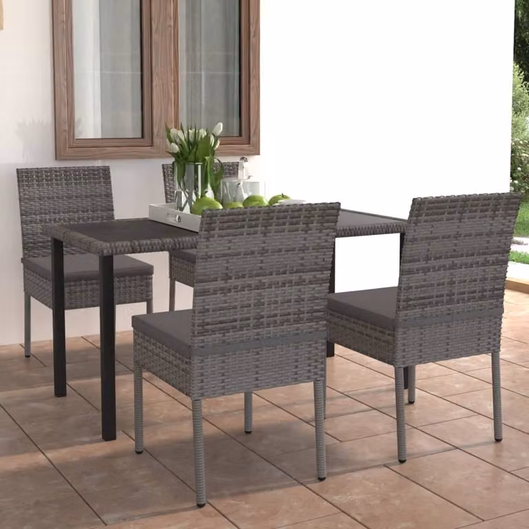 The Living Store Set da pranzo da giardino 5 pz. Set da pranzo da giardino Poly Rattan Grigio