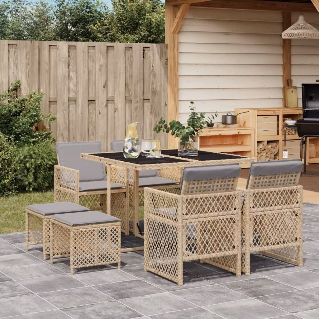 Maison Exclusive - Set da Pranzo da Giardino 9 pz con Cuscini Beige in Polyrattan