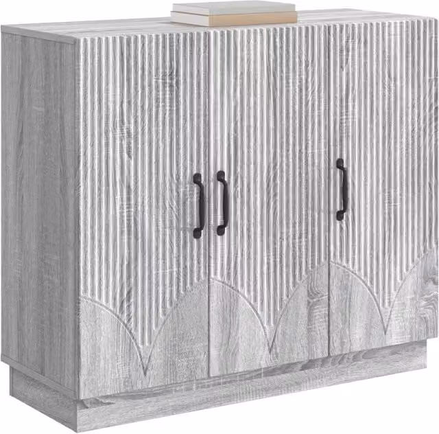 Credenza moderna in legno ingegnerizzato Grigio Sonoma per soggiorno e sala da pranzo L: 89 cm, P: 34,5 cm, H: 77 cm