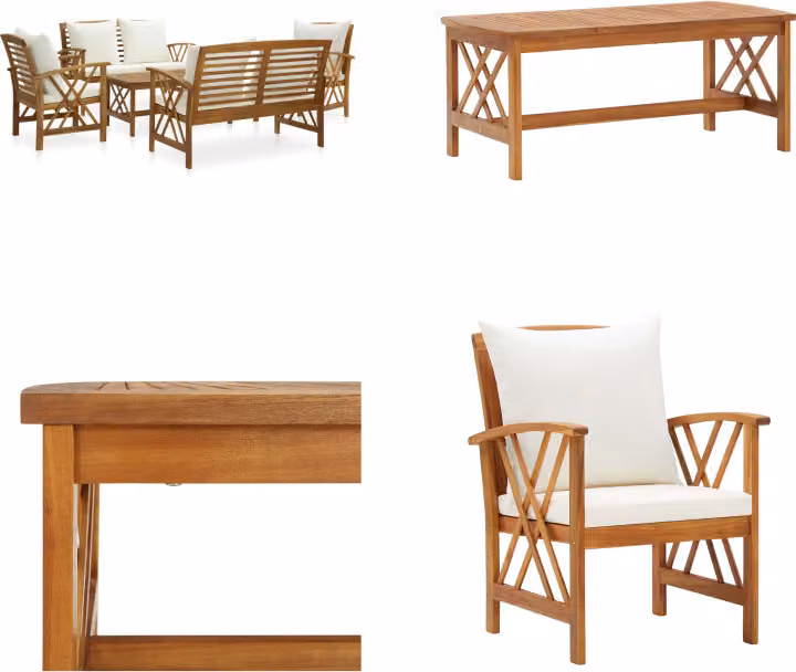 vidaXL Set salotto da giardino 5 pezzi con cuscini in legno massiccio di acacia - Set salotto da giardino - Set salotto da giardino - Mobili da giardino - Set mobili da giardino