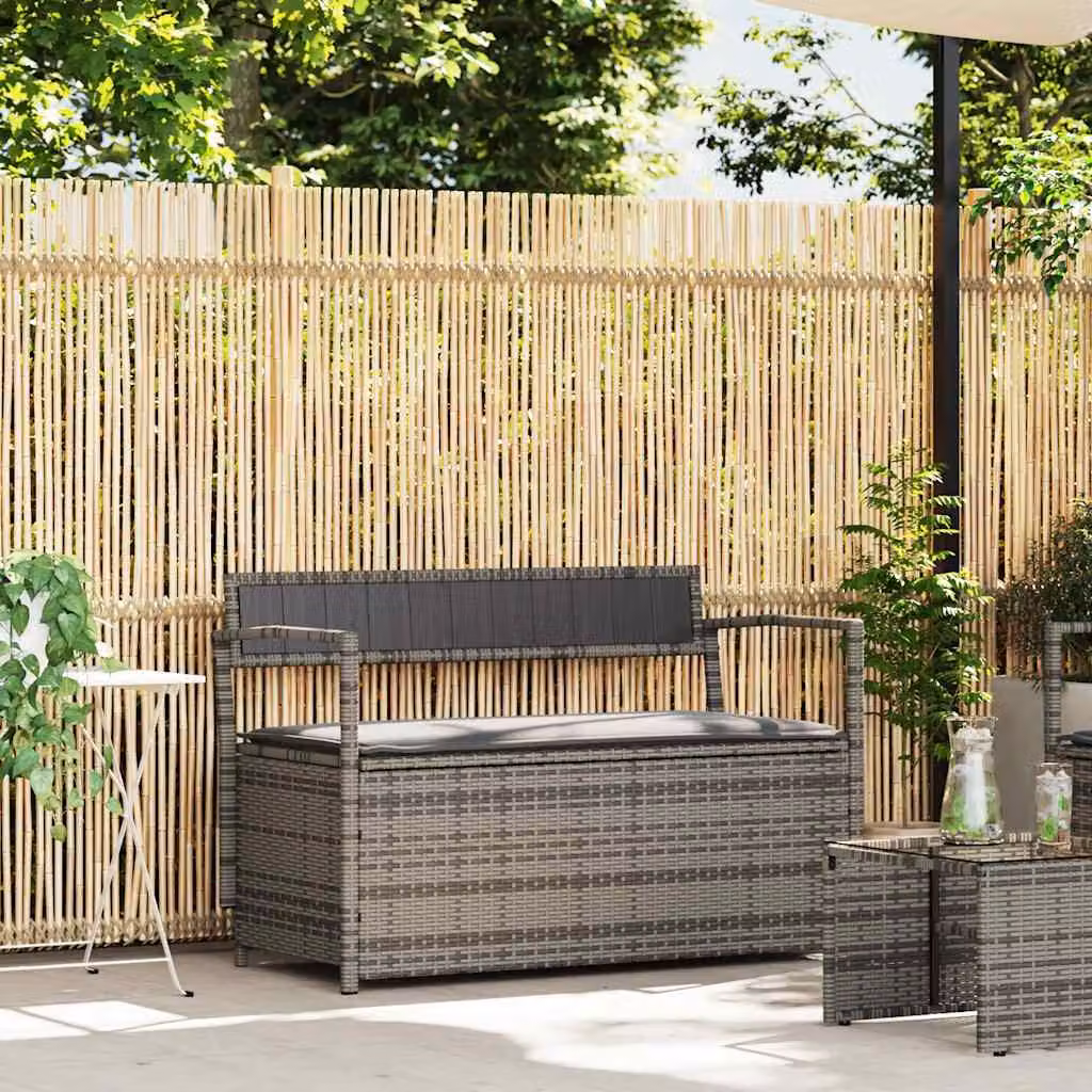 vidaXL Panca Portaoggetti da Giardino in Polyrattan Grigio con Cuscini