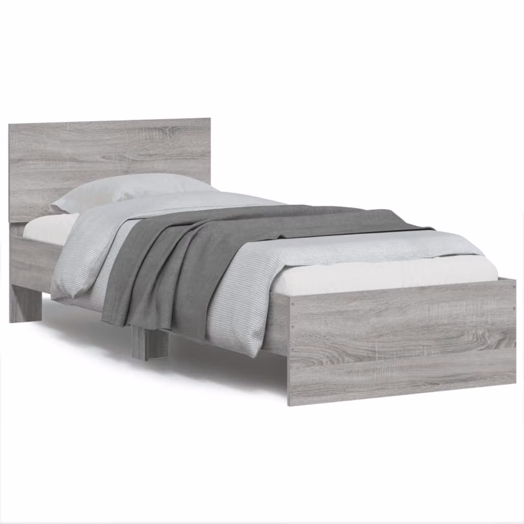 Letto con testiera e illuminazione LED con porta USB vidaXL, Grigio Sonoma, L 90 x P 200 cm