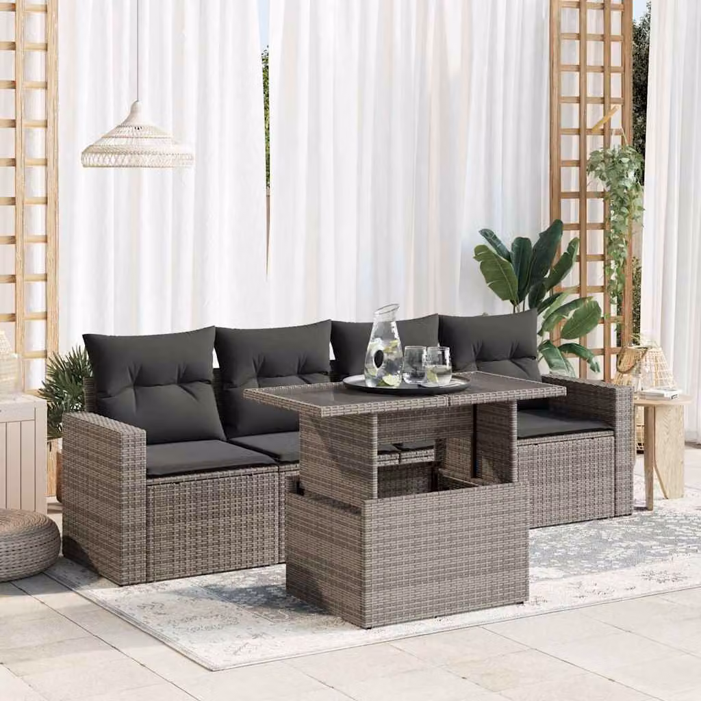 Maison Exclusive - Set Divano da Giardino 5 pz con Cuscini Grigio in Polyrattan