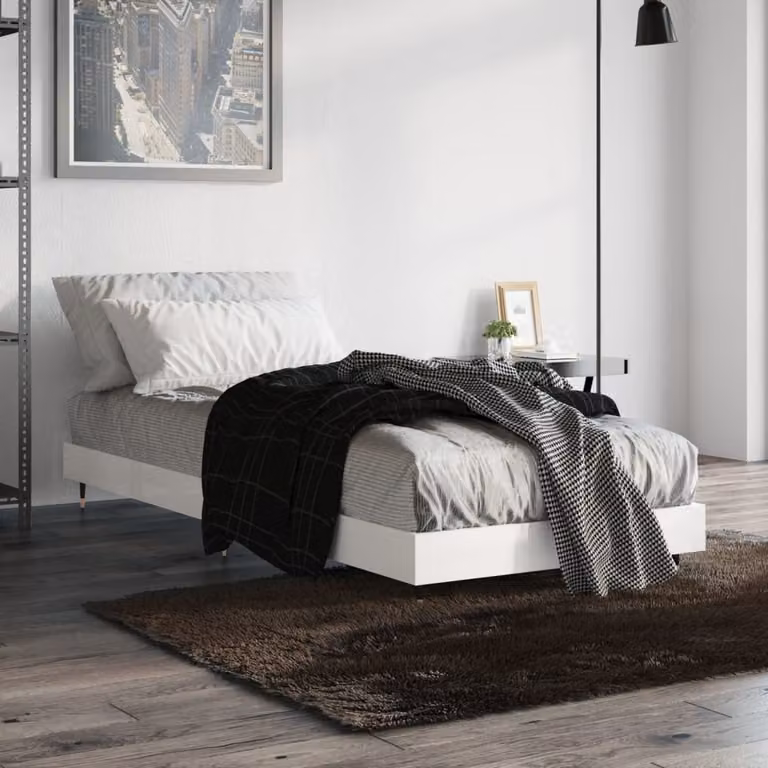 vidaXL Giroletto Bianco Lucido in Legno Multistrato e Metallo L: 190 cm, P: 78 cm, H: 20 cm