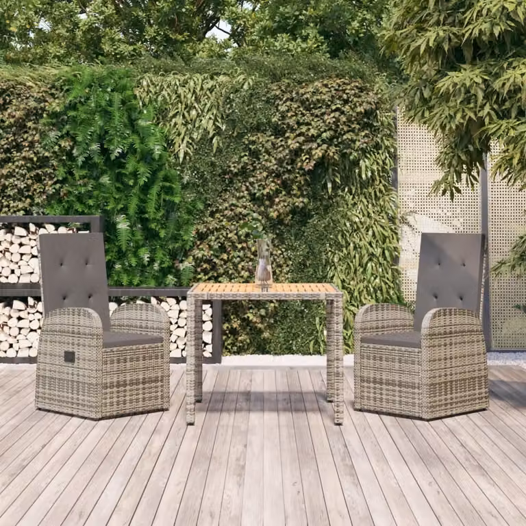 The Living Store Set da pranzo da giardino in 3 pezzi con cuscini in poly rattan grigio