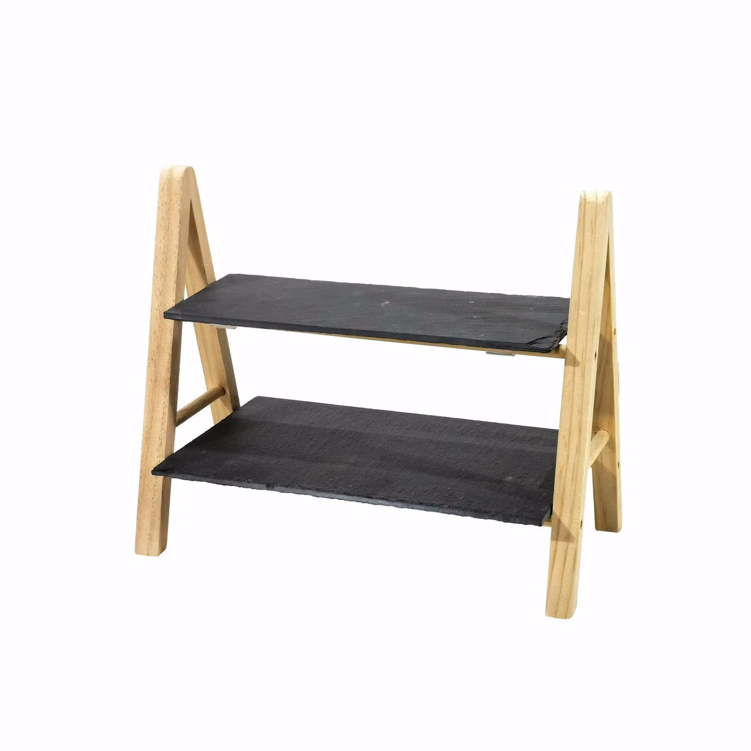 GUSTO CASA Stand in legno di pino con 2 ripiani in ardesia marrone H 28,5 x L 32 x P 17,5 cm