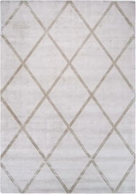 Tappeto di design Luxury in viscosa a rombi avorio e taupe