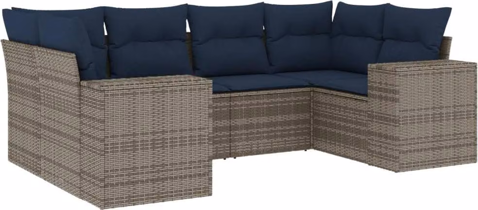 Set Divani da Giardino 6 pz con Cuscini Grigio in Polyrattan