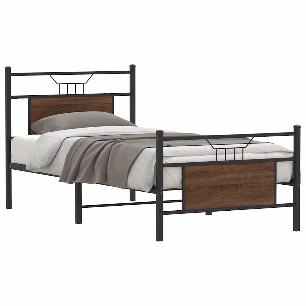 Giroletto vidaXL senza materasso in legno e metallo, colore rovere marrone, L/P/H: 90 x 190 x 96 cm