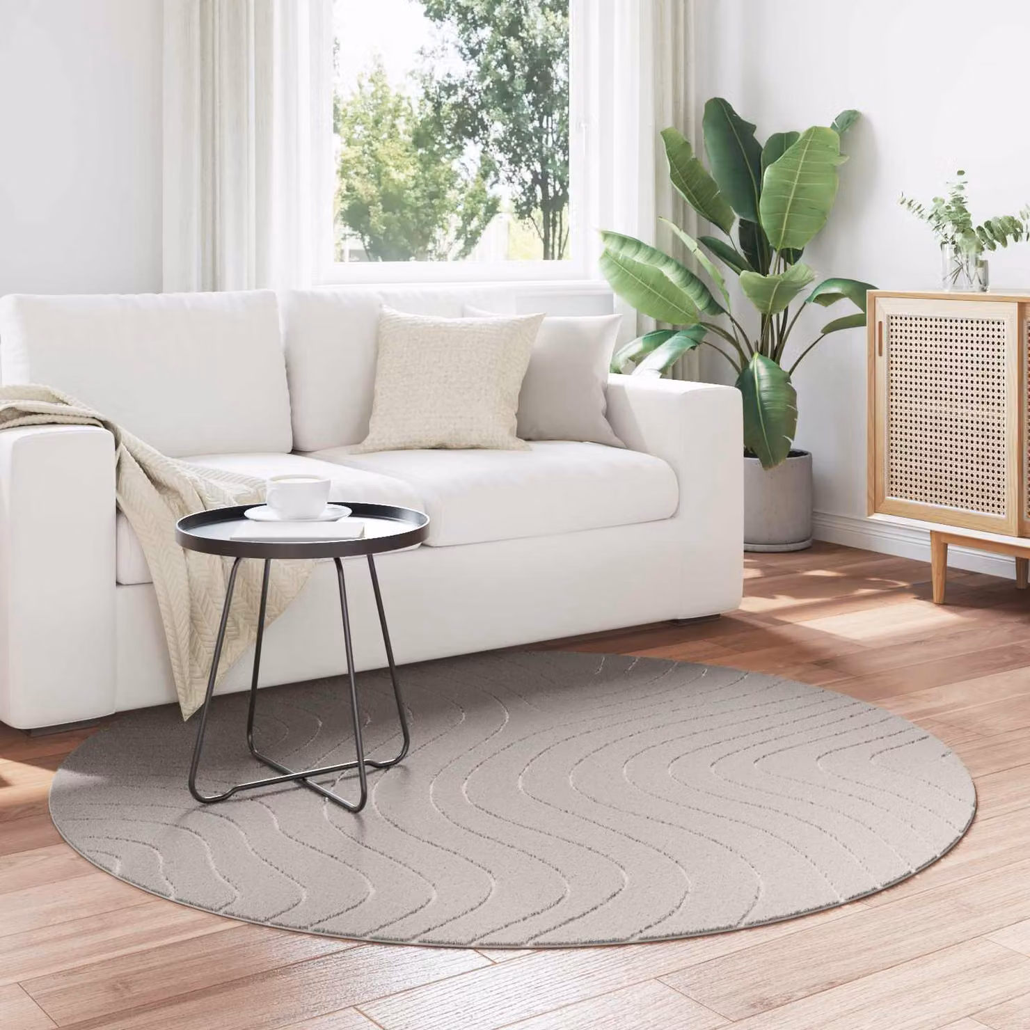 Tappeto vidaXL PALMERAS per interno ed esterno, beige, Ø 200 cm