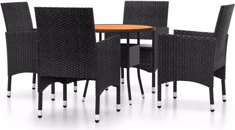 Set da Pranzo per Giardino 5 pz in Polyrattan Nero