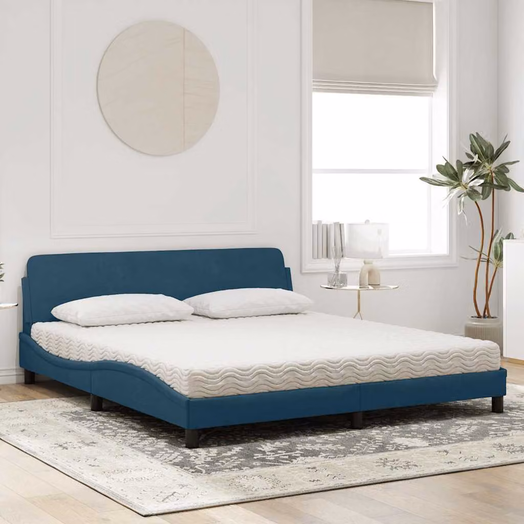 Letto con Materasso Dover blu in velluto vidaXL L/P: 180 x 200 cm – 1
