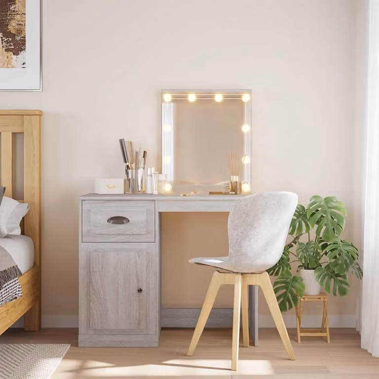 vidaXL Toeletta Hollywood con Luci LED Grigio Sonoma L: 90 cm, P: 42 cm, H: 132,5 cm