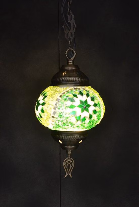 Lampada a sospensione turca con vetro mosaico verde da 12 cm – Lampada orientale per un'illuminazione suggestiva