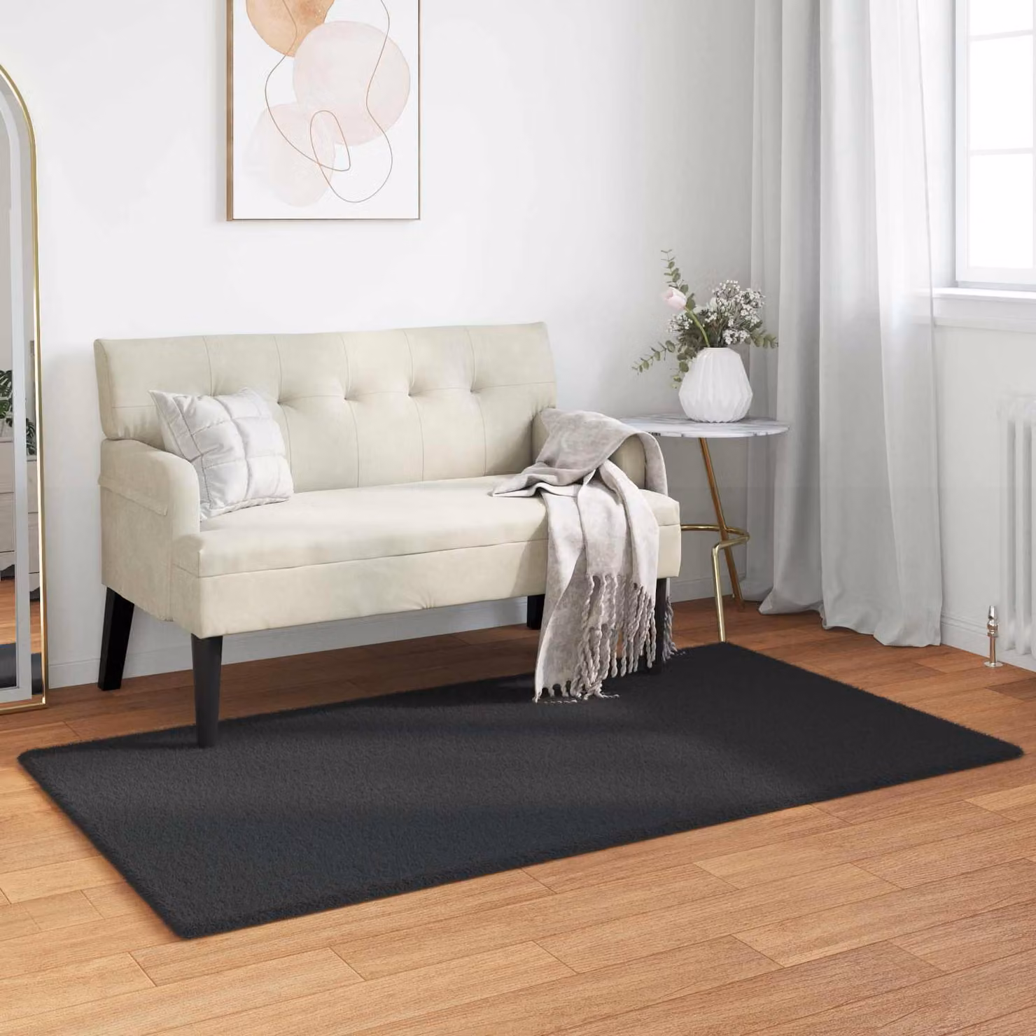 vidaXL Tappeto antiscivolo in ecopelliccia sintetica nera, lavabile e moderno, L: 110 cm x P: 60 cm