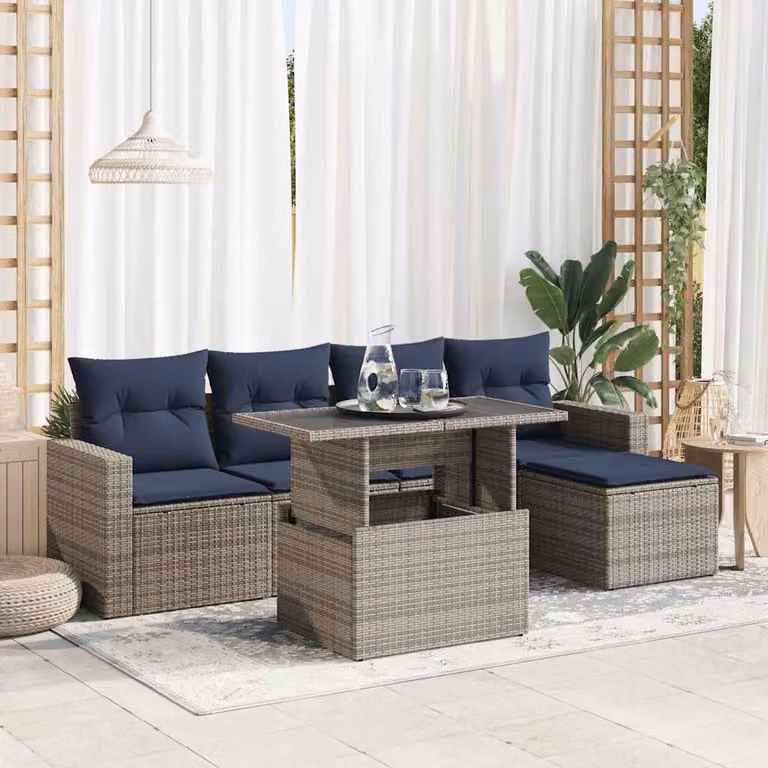 Maison Exclusive - Set Divano da Giardino 6pz con Cuscini Grigio Polyrattan Acacia