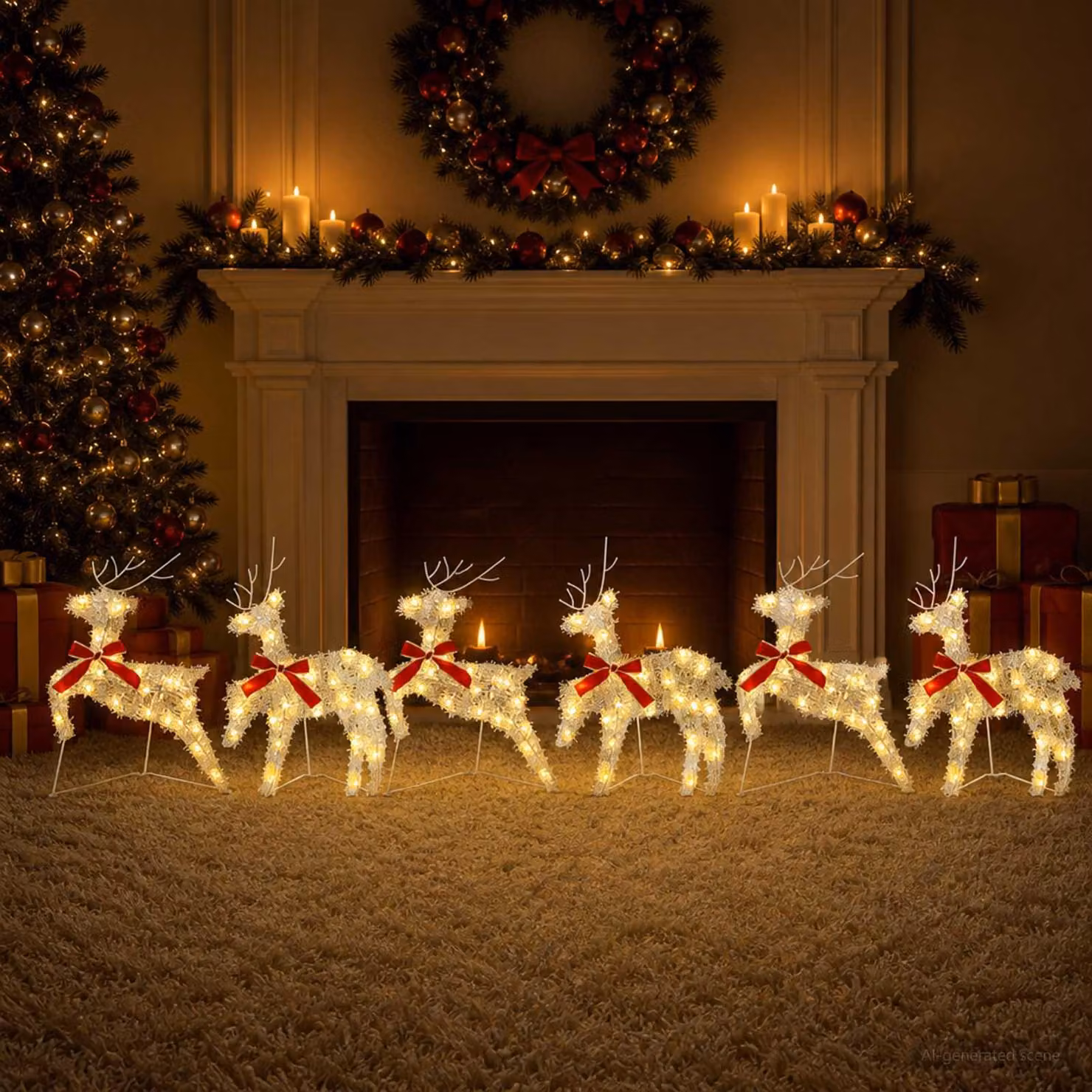 Alce di Natale, confezione da 6 pezzi, 80 LED, luce bianca calda, dimensioni 43 x 19 x 65 cm
