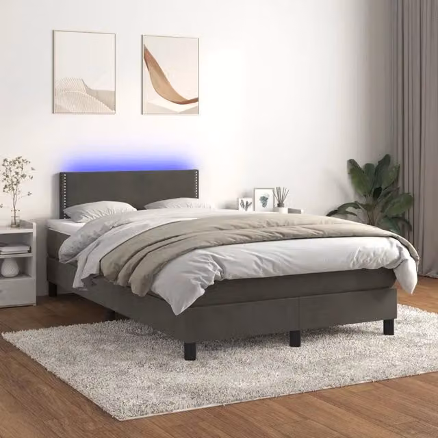 Letto Ibrido con Materasso e Illuminazione LED vidaXL in Velluto Grigio L: 120 cm, P: 200 cm, H: 103 cm – 1