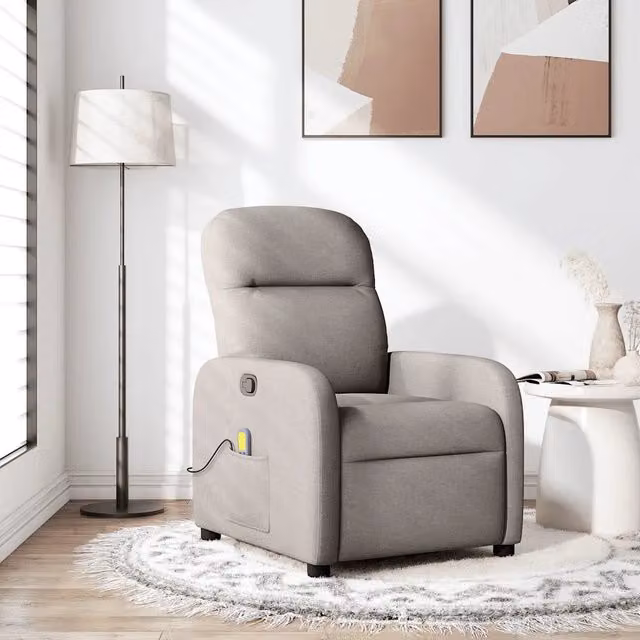 Poltrona Reclinabile Relax vidaXL in Tessuto Beige e Grigio con Braccioli e Regolazione Manuale