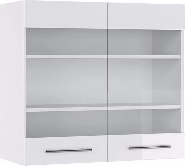 Pensile da cucina Vicco Fame-Line Bianco lucido con ante in vetro, L: 80 cm, H: 72 cm, P: 34,1 cm