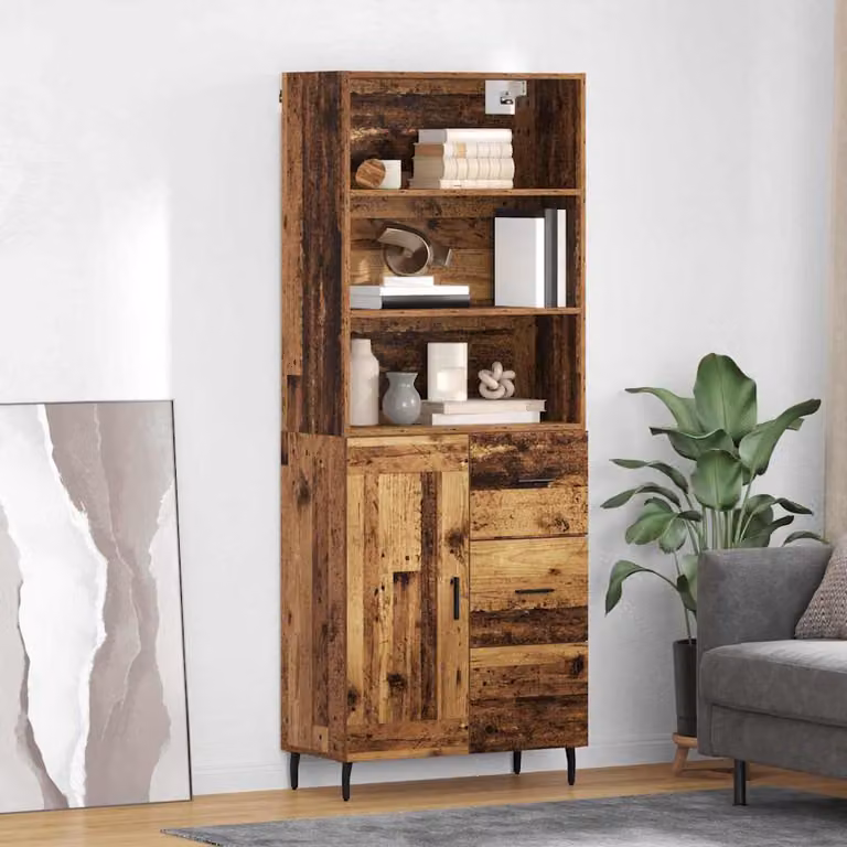 Set di 2 credenze moderne vidaXL in legno marrone con ante e cassetti, L: 69,5 cm, P: 32,5 cm, H: 180 cm
