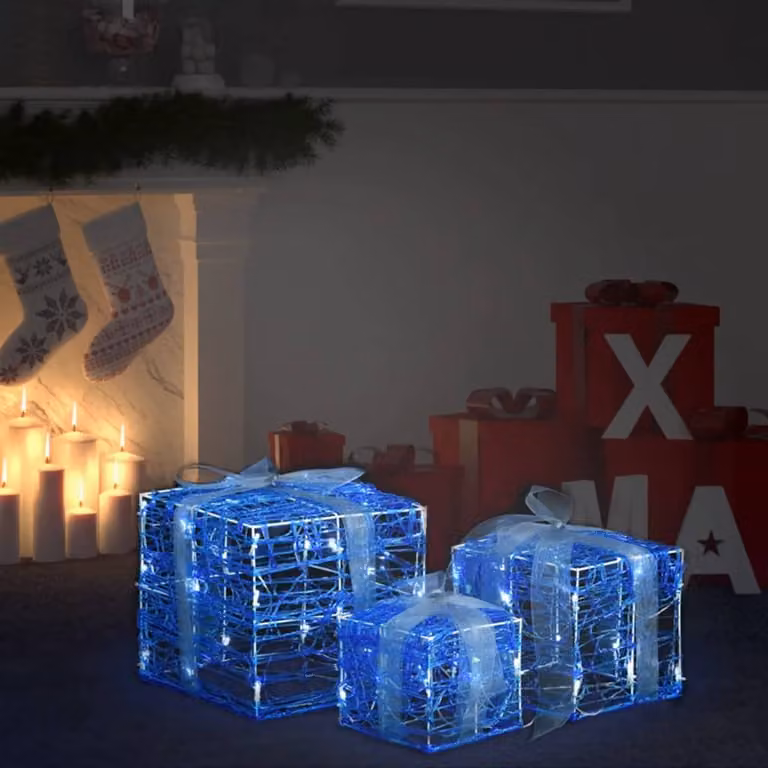 The Living Store Scatole regalo a LED 3 pz. Decorazione natalizia bianco freddo