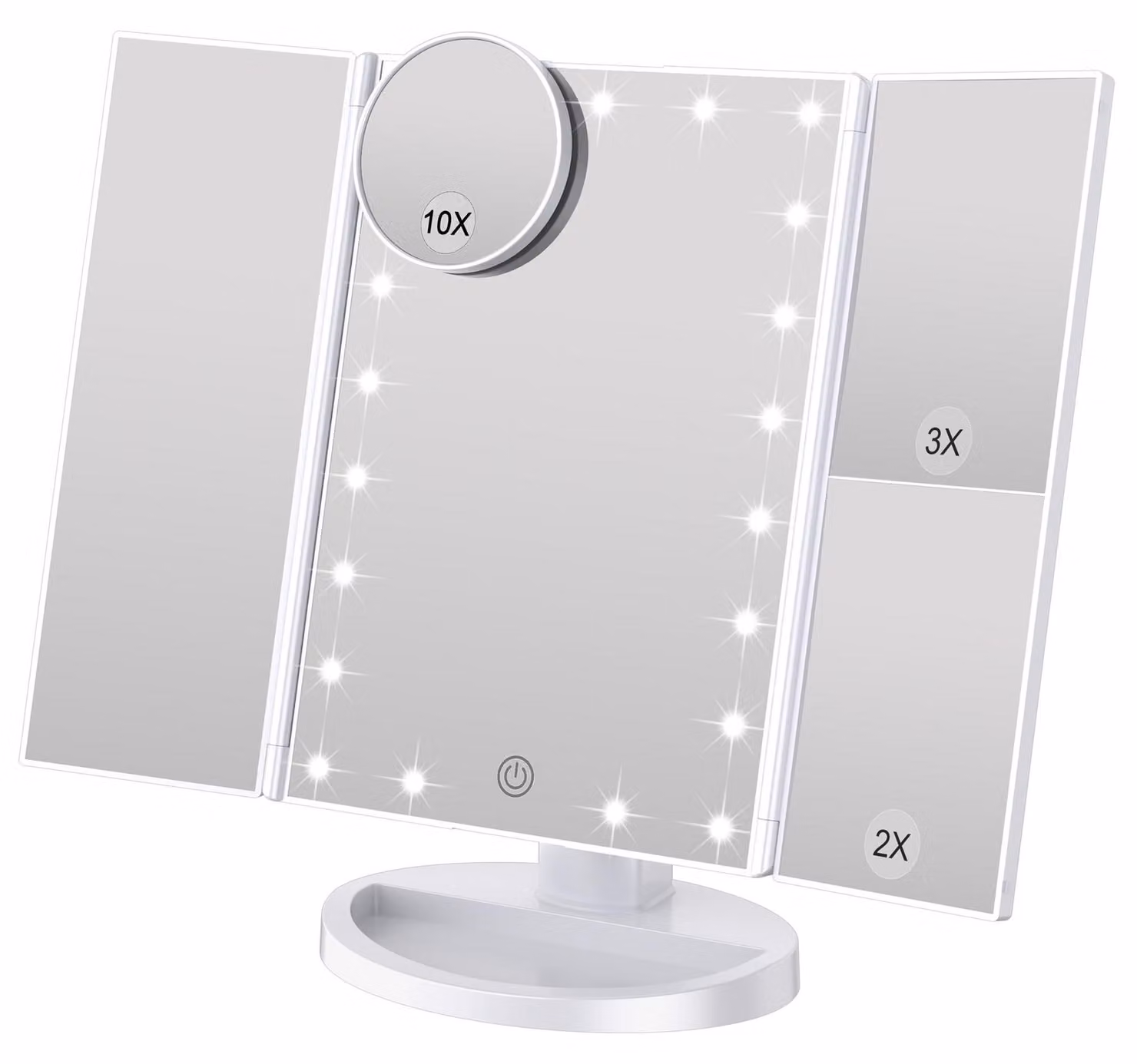 Specchio cosmetico a 3 ante con illuminazione a LED, ingrandimento 1X/2X/3X
