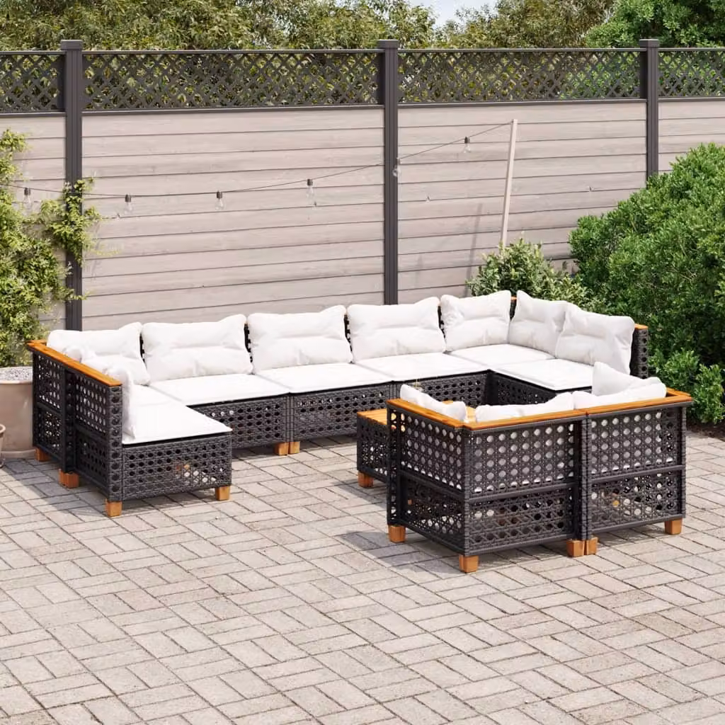 Maison Exclusive - Set da giardino 10 pezzi con cuscini in polyrattan nero