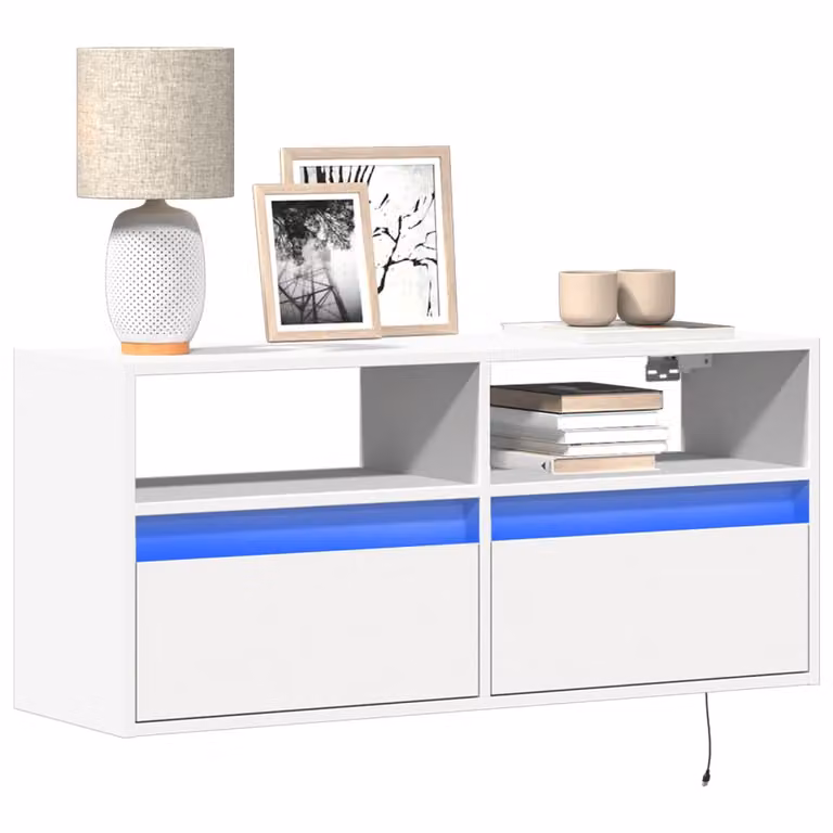 Mobile TV a parete vidaXL con luci LED integrate, bianco, L 100 cm x P 31 cm x H 45 cm