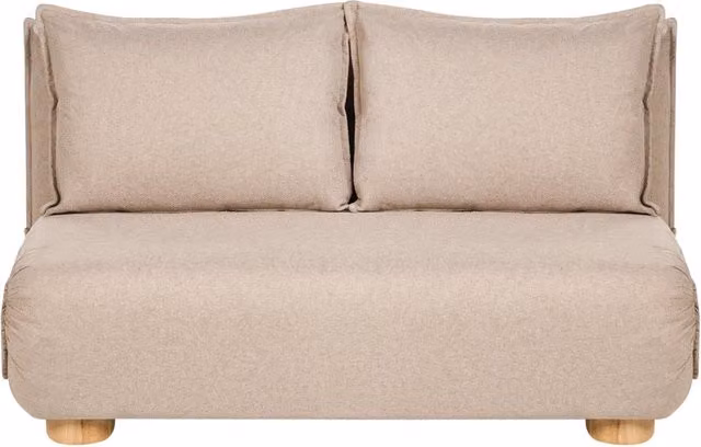 Divano letto a 2 posti Rivestimento in lino sintetico beige Gambe in legno Divano per bambini senza braccioli