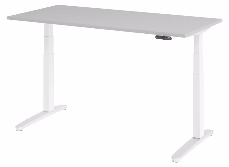Scrivania elettrica bümö XBHM - Dimensioni: 160 x 80 cm, finitura: grigio, struttura: bianco/alluminio lucido