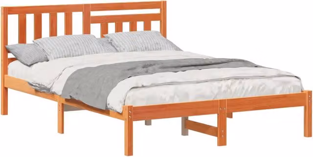 Letto matrimoniale moderno in pino massello color marrone cerato L/P: 140 x 190 cm – 1