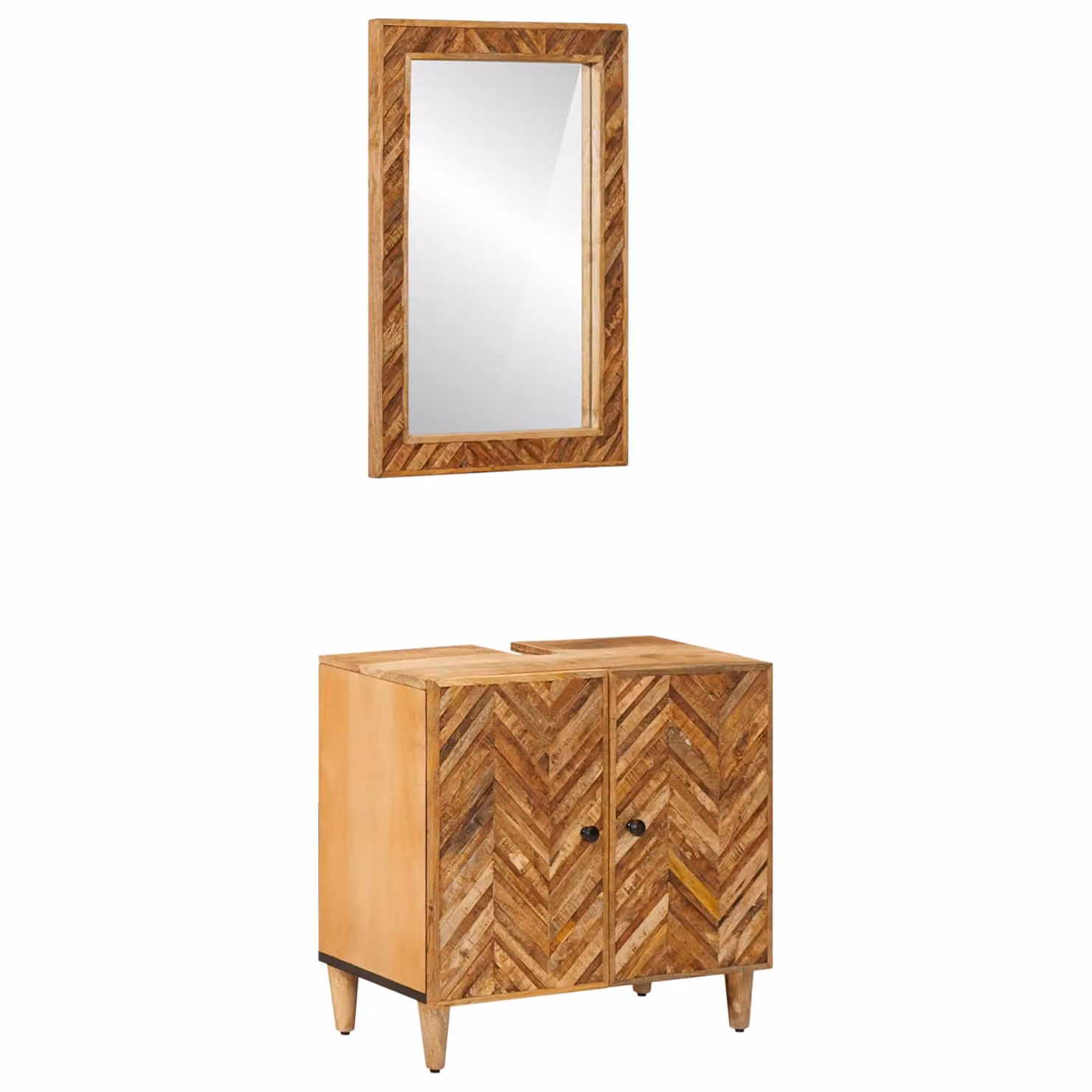 Set di mobili da bagno vidaXL in legno di mango marrone composto da mobile lavabo e armadietto con specchio, L 62 cm x P 33 cm x H 58 cm