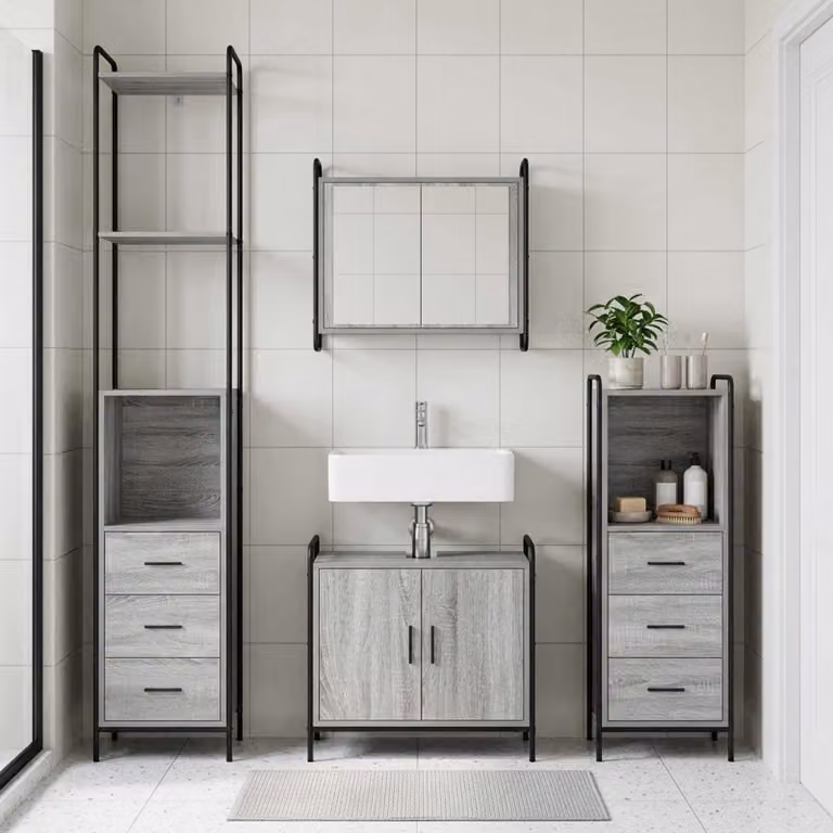 vidaXL Set di Armadi da Bagno 3 pz Sonoma grigio 40 x 36 x 200,5 cm