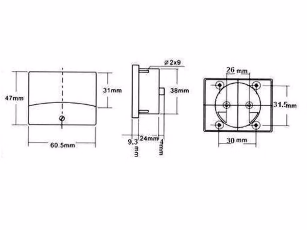 Misuratore da pannello analogico di tensione 300 V CA / 60 X 47 mm