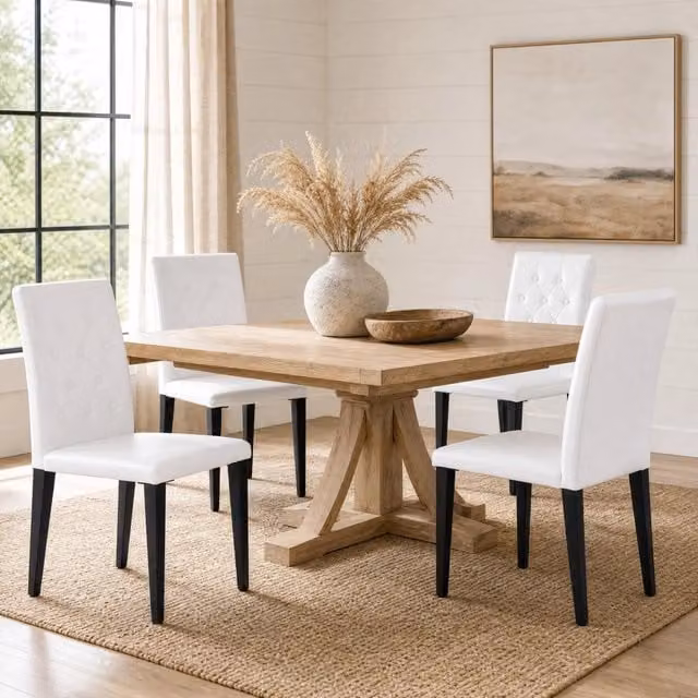 Set di 4 sedie da pranzo ULEVR in PU bianco con schienale trapuntato e gambe in metallo nero