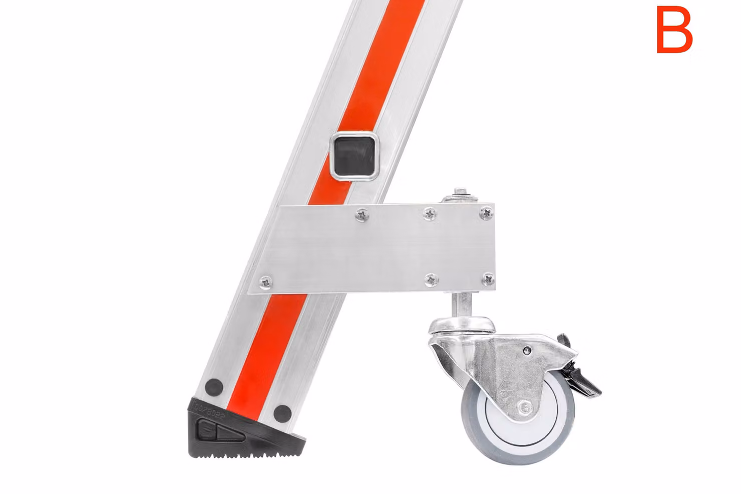 Set di rulli a molla Hymer con bloccaggio automatico per scale a pioli e scale a piattaforma, orientabile sulla parte della scala B