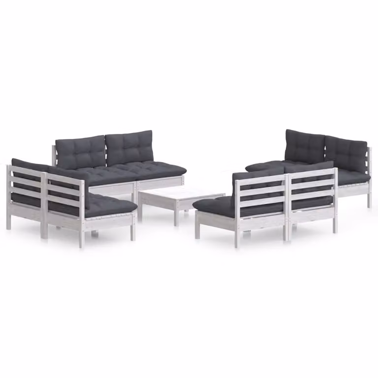 Set Divani da Giardino 9 pz e Cuscini Antracite Legno di Pino