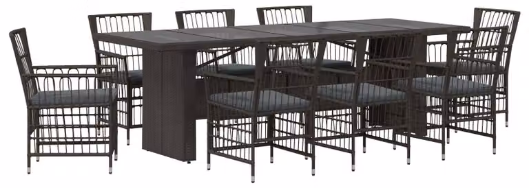 Set da esterno per 9 persone, in rattan sintetico nero