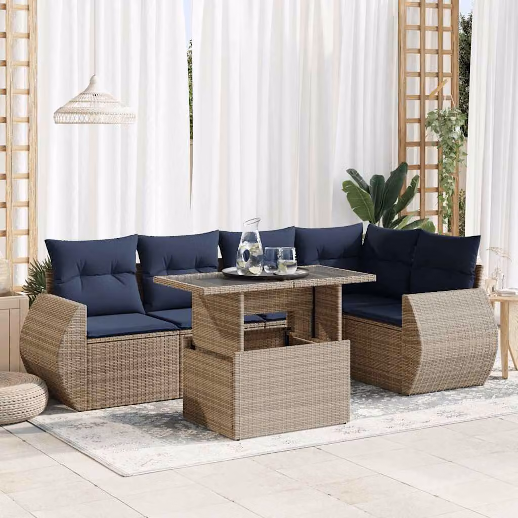 Set Divano da Giardino vidaXL a Forma di L in Polyrattan con Cuscini e Tavolino da Caffè, Colore Grigio e Blu