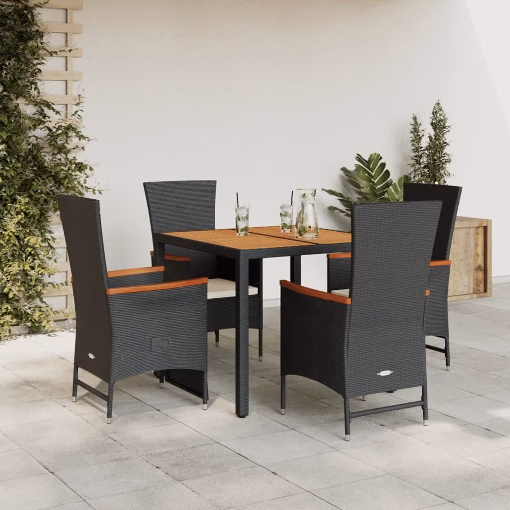 Maison Exclusive - Set da pranzo da giardino 5 pezzi con cuscini in polyrattan nero