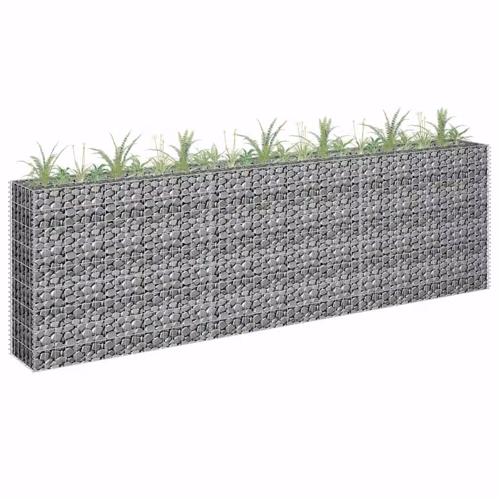 vidaXL Letto Rialzato a Gabbione in Acciaio Zincato Grigio L: 270 cm, P: 30 cm, H: 90 cm